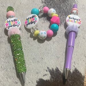“God is still writing your story” Beaded Pens and Stanley Cup Charm Bracelet